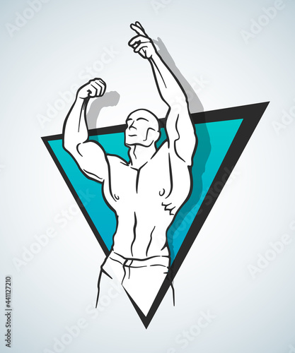 Muscle man silhouette lifting weights fitness gym icon bodybuilder