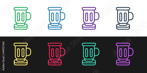 Set line Medieval goblet icon isolated on black and white background. Vector