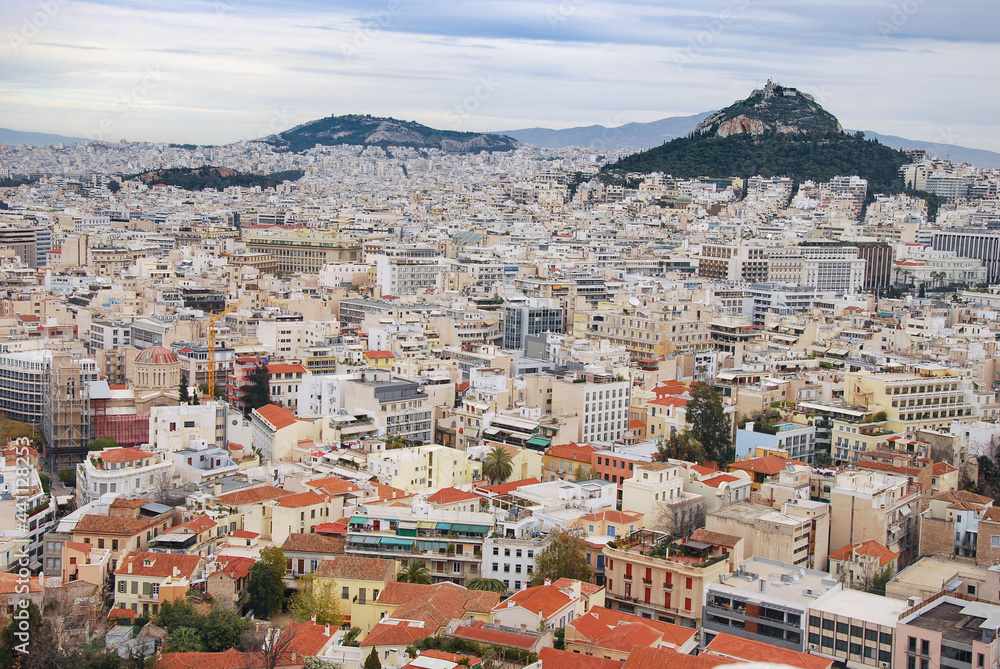 aerial view of residential buildings of Athens, Greece