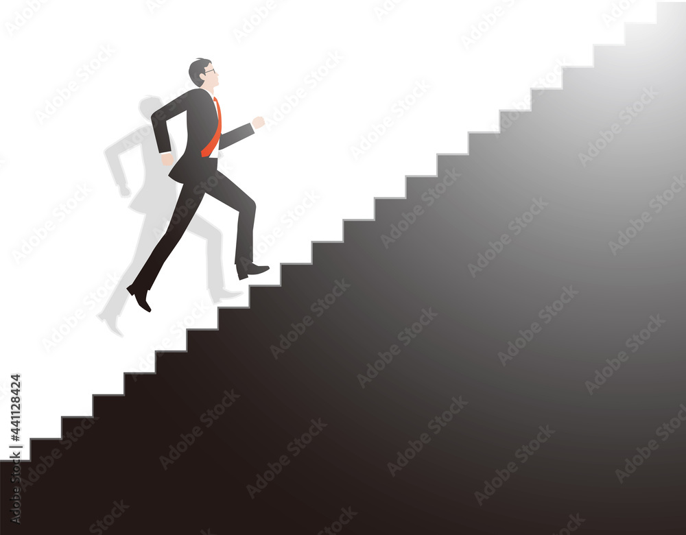 階段を駆け上がるビジネスマン。ベクター素材