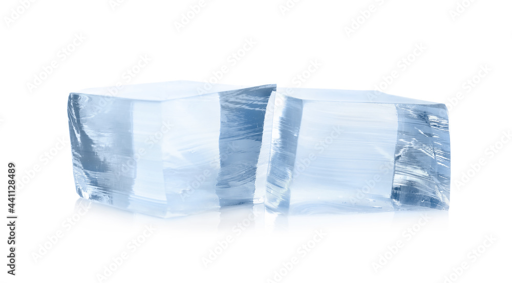 Crystal clear ice cubes on white background Crystal clear ice cubes on white background