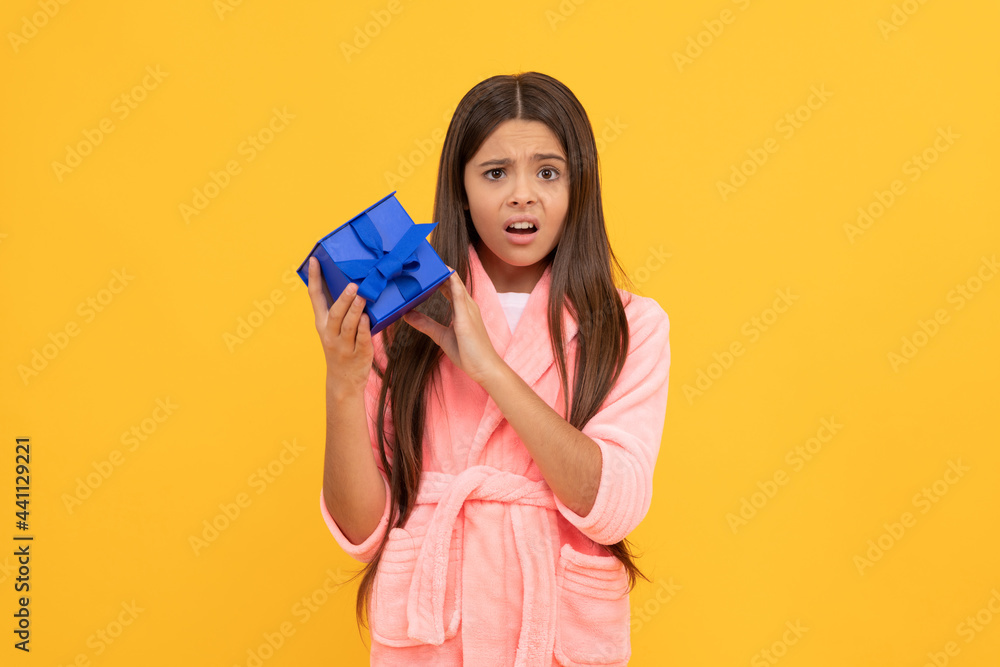 good morning. kid wear soft nightsuit with gift box. child in cozy sleepwear. birthday present. good morning. kid wear soft nightsuit with gift box. child in cozy sleepwear. birthday present.