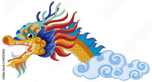 Chinese dragon flying over clouds isolated on white background