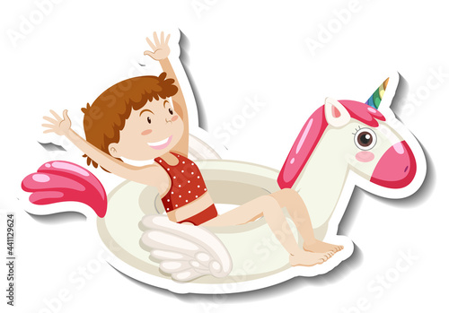 A sticker template of a girl with unicorn swimming ring