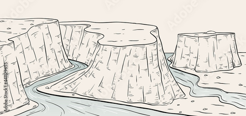 Sketch of Plateau canyon landscape scene