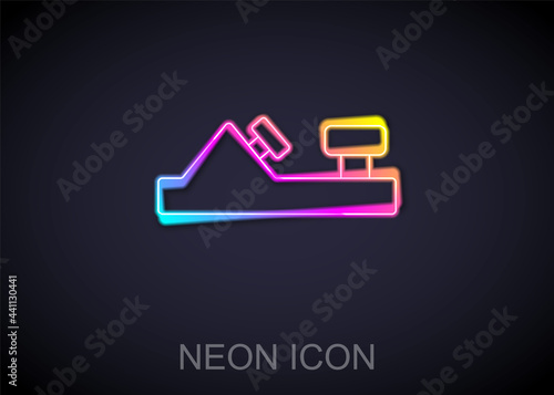 Glowing neon line Wood plane tool for woodworker hand crafted icon isolated on black background. Jointer plane. Vector