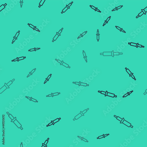 Black line Soldering iron icon isolated seamless pattern on green background. Vector