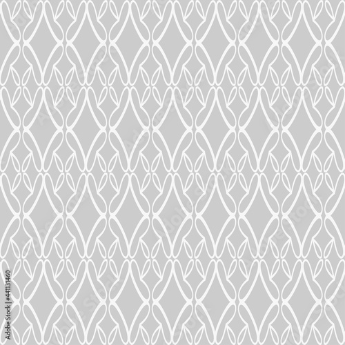 Linear background pattern with simple geometric ornament on light gray background, wallpaper. Seamless pattern, texture