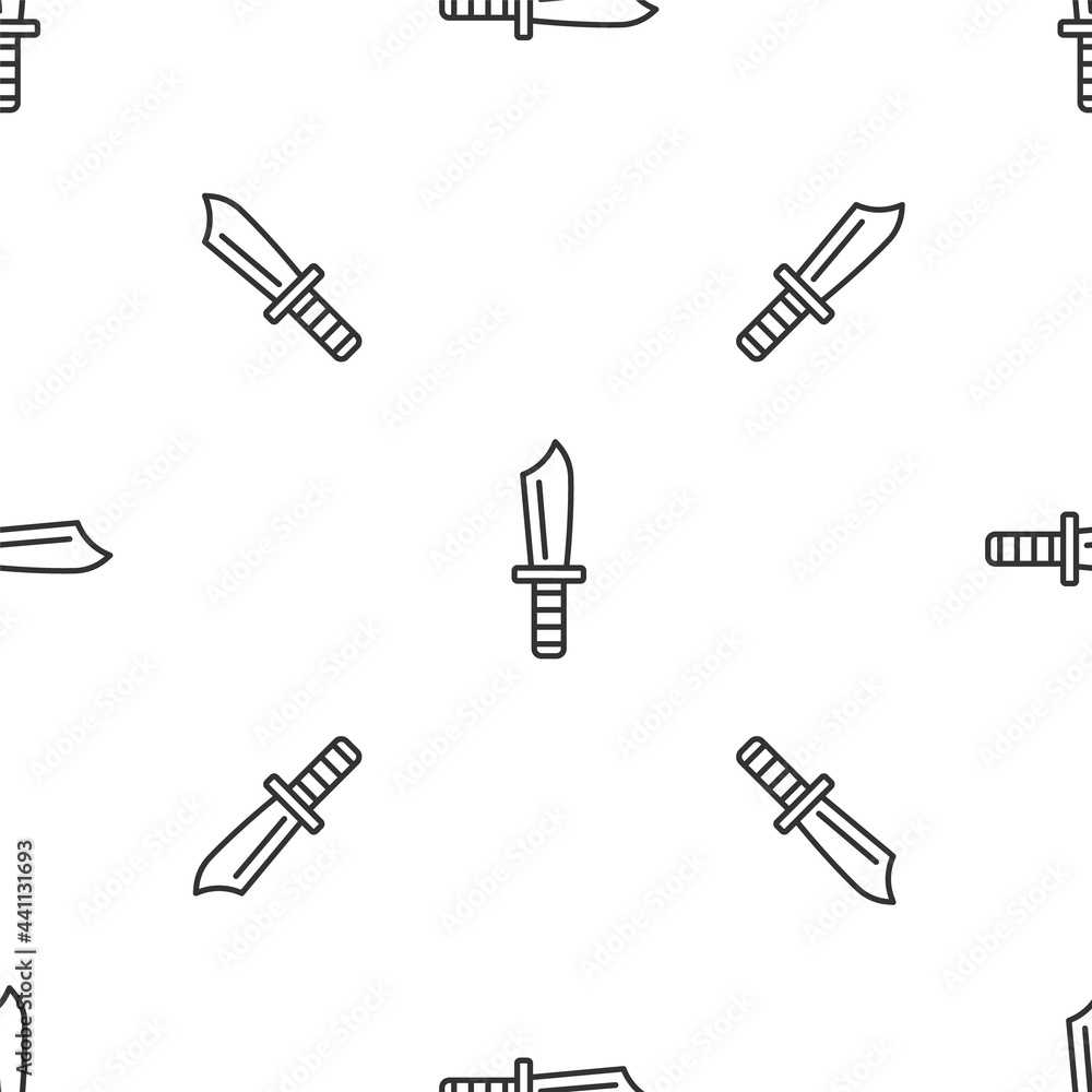 Grey line Military knife icon isolated seamless pattern on white background. Vector Grey line Military knife icon isolated seamless pattern on white background. Vector