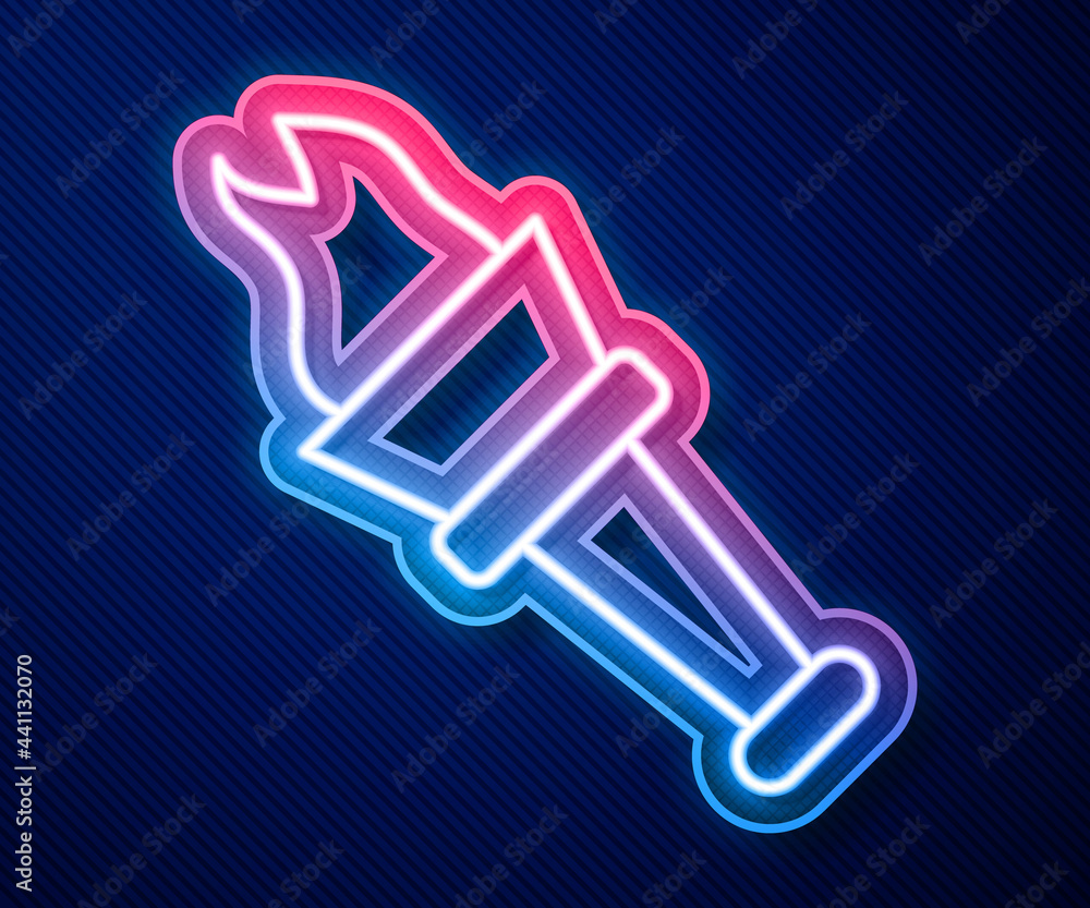 Glowing neon line Torch flame icon isolated on blue background. Symbol fire hot, flame power, flaming and heat. Vector Glowing neon line Torch flame icon isolated on blue background. Symbol fire hot, flame power, flaming and heat. Vector