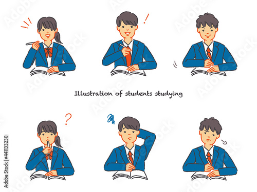 勉強する学生のいろんなイラスト