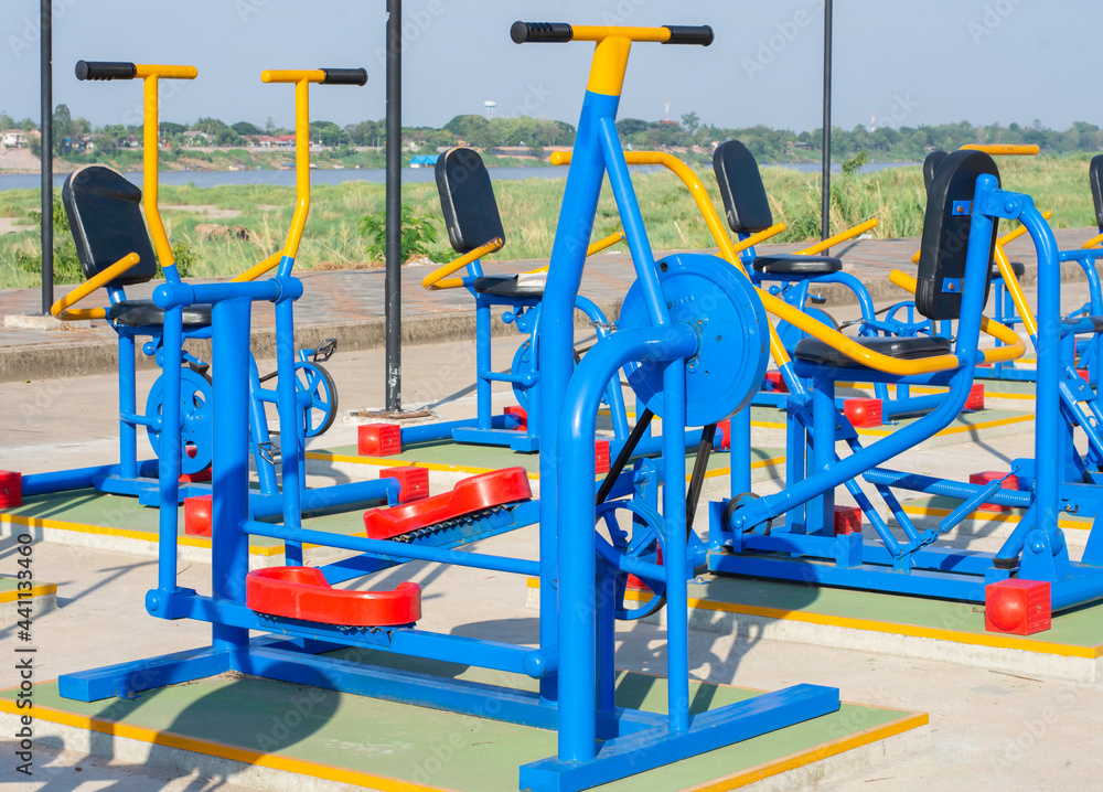 Outdoor exercise equipment . Exercise in the park.