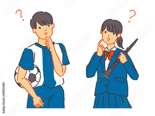 疑問・理解できない学生のセットイラスト（部活）