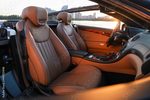 Closeup view of luxury convertible car interior © New Africa