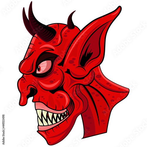 Vector drawing of the face of the demon devil. Illustration on a white background.