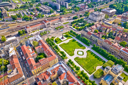 Zagreb central train station and King Tomislav square aerial view © xbrchx