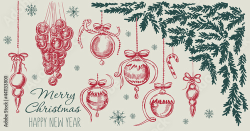 Christmas pattern in sketch style. Hand drawn illustration. Vector.	