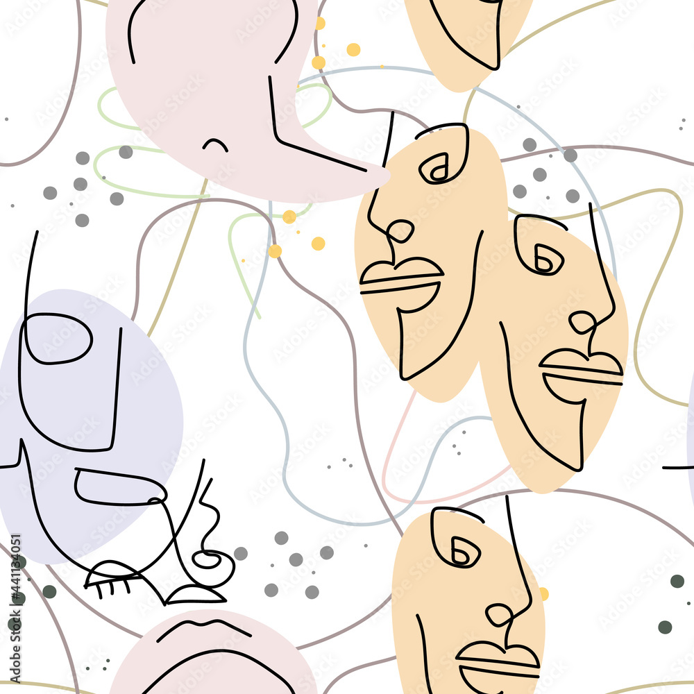 Woman Face line. Abstract drawing seamless pattern Woman Face line. Abstract drawing seamless pattern