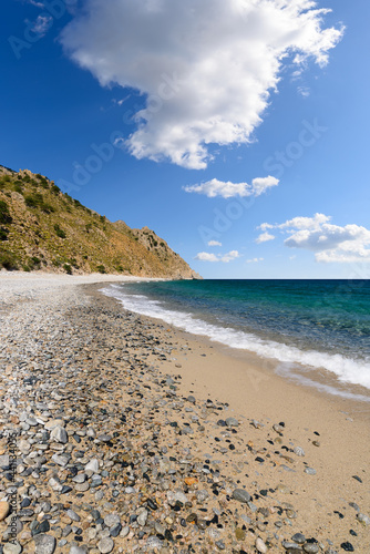 The wild coast around Vatos Beach on the Greek island of Samothrace in the North Aegean