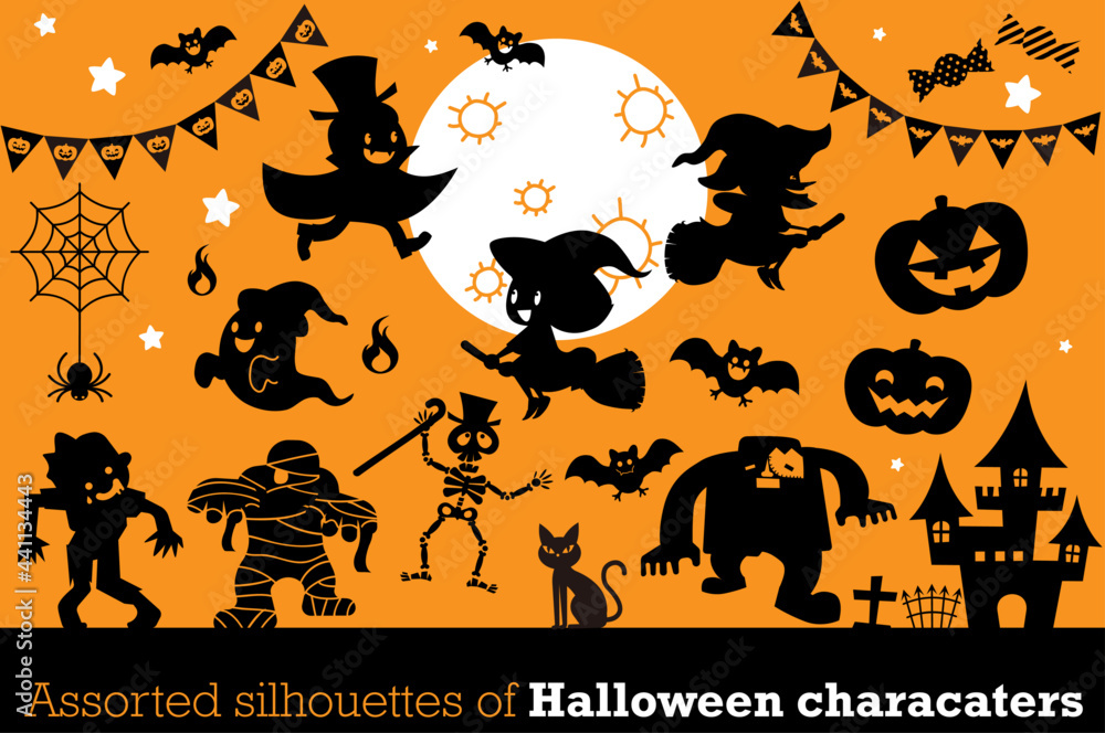 Halloween Character Silhouette Illustration ハロウィンのキャラクターのシルエットイラスト Stock Vector Adobe Stock
