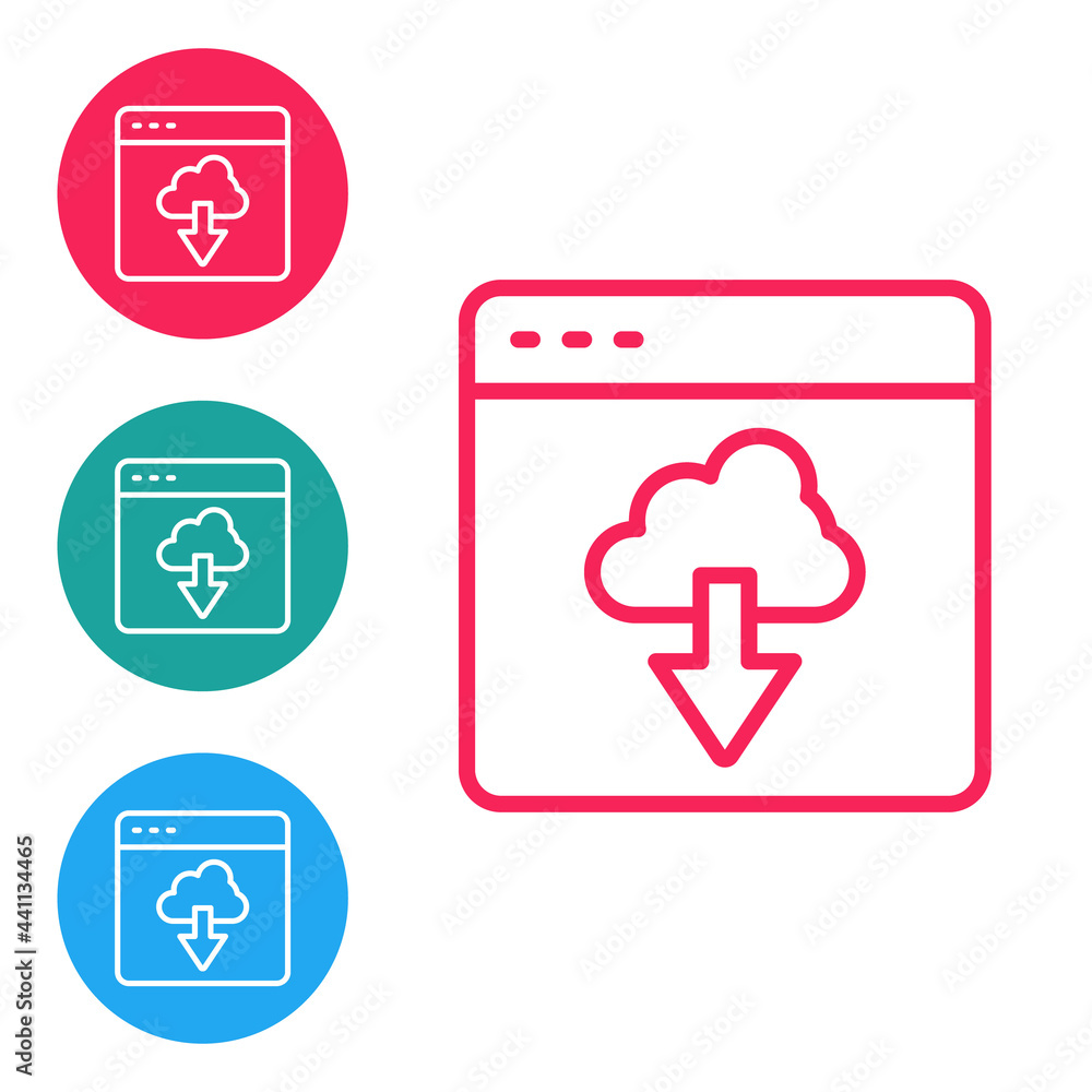 Red line Cloud technology data transfer and storage icon isolated on white background. Set icons in circle buttons. Vector Red line Cloud technology data transfer and storage icon isolated on white background. Set icons in circle buttons. Vector