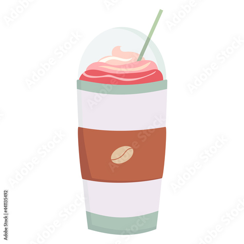 Vector illustration of a frappe coffee drink in a takeaway cup, with a plastic lid.