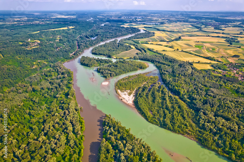 Aerial view of Drava and Mura rivers mouth, Podravina region of Croatia photo