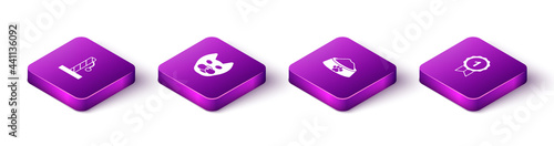 Set Isometric Cat scratching post, , Pet food bowl and Dog award symbol icon. Vector