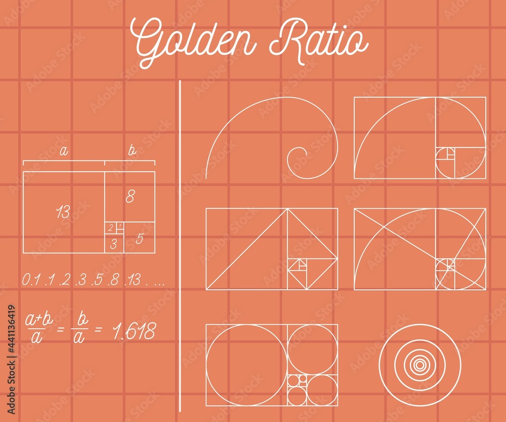 Golden Ratio proportions and calculation, vector illustration isolated ...