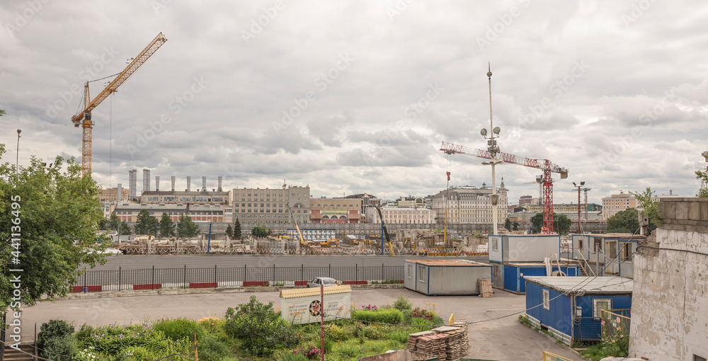 Construction on the site of the former hotel Russia. Moscow