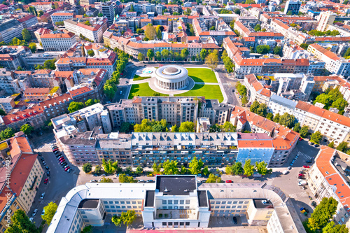 Zagreb aerial. The Mestrovic Pavilion on the Square of the Victims of Fascism in central Zagreb aerial view photo