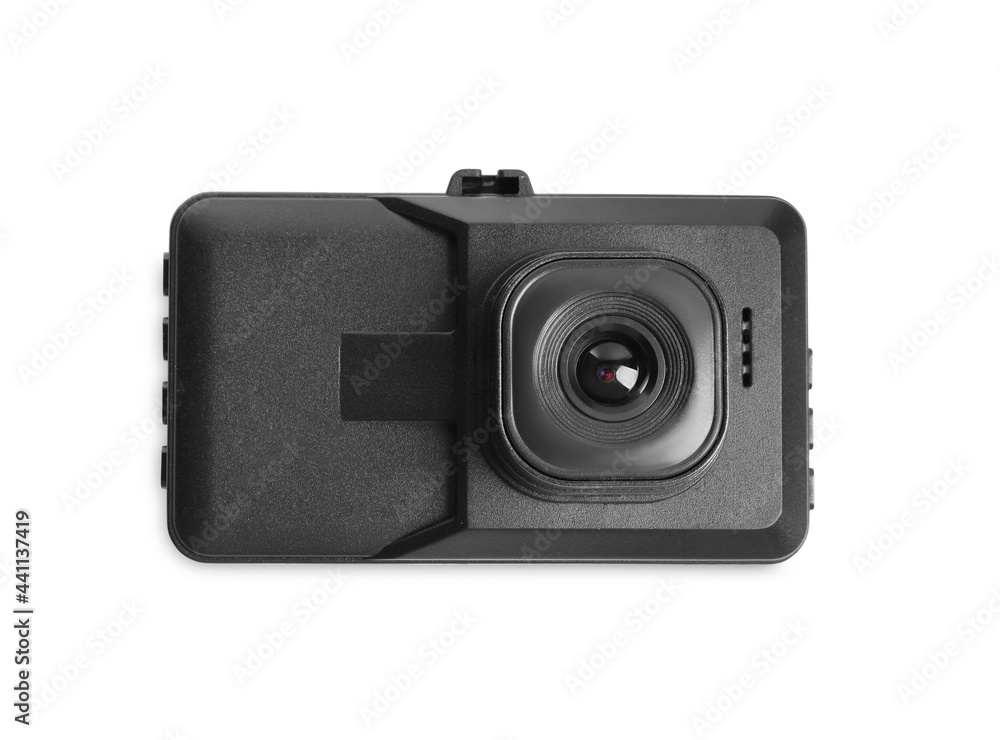 Modern car dashboard camera isolated on white Modern car dashboard camera isolated on white
