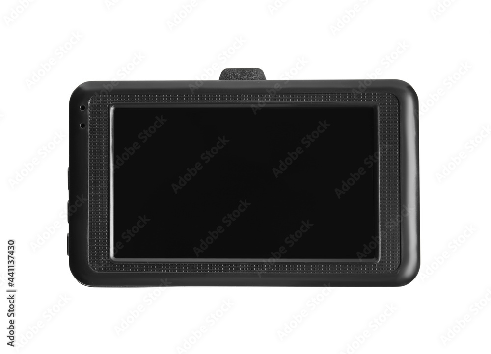 Modern car dashboard camera isolated on white Modern car dashboard camera isolated on white