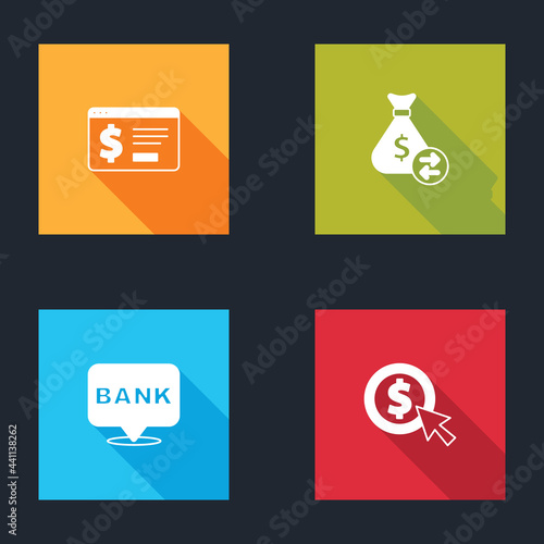 Set Online banking with dollar, Money bag, Bank building and Coin money icon. Vector