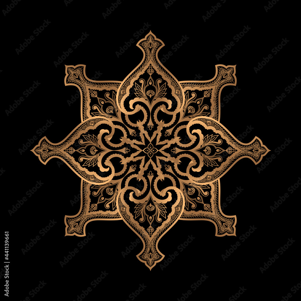 Damask luxury mandala vector. Arabesque golden royal pattern. Premium oriental design for Christmas ornaments, New Year snowflake decoration, beauty spa salon, holiday card, wedding invitation.