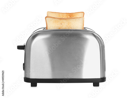 Electric toaster with bread slices isolated on white