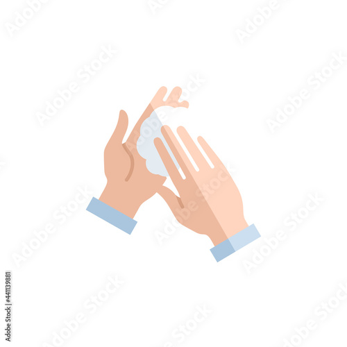 wash your hands thoroughly with soap and water single flat icon isolated on white. outline symbol clean palms Coronavirus Covid 19 banner wash hands Quality flat element