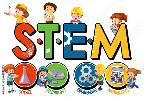 STEM education logo with children cartoon character