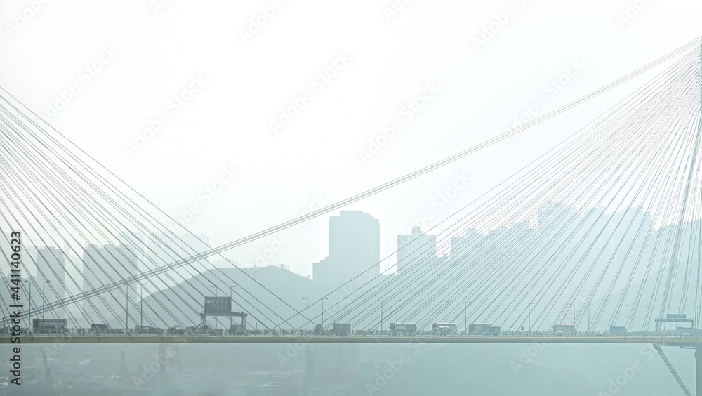 Obraz premium Road bridge over the strait in Hong Kong 