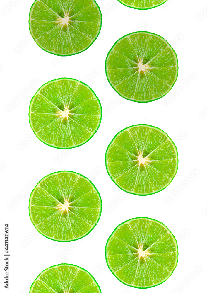 sliced ​​lime isolated on white background. Top view.