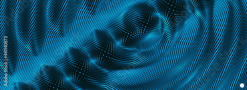 Background with convex forms. Grid surface with ripples and reflections. 3d dynamic vector illustration.