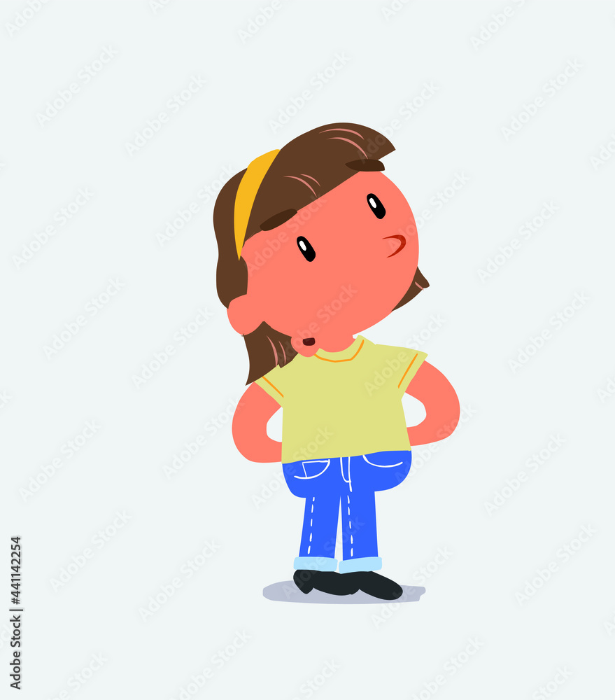 cartoon character of little girl on jeans doubting cartoon character of little girl on jeans doubting