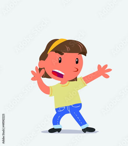 cartoon character of little girl on jeans arguing angry