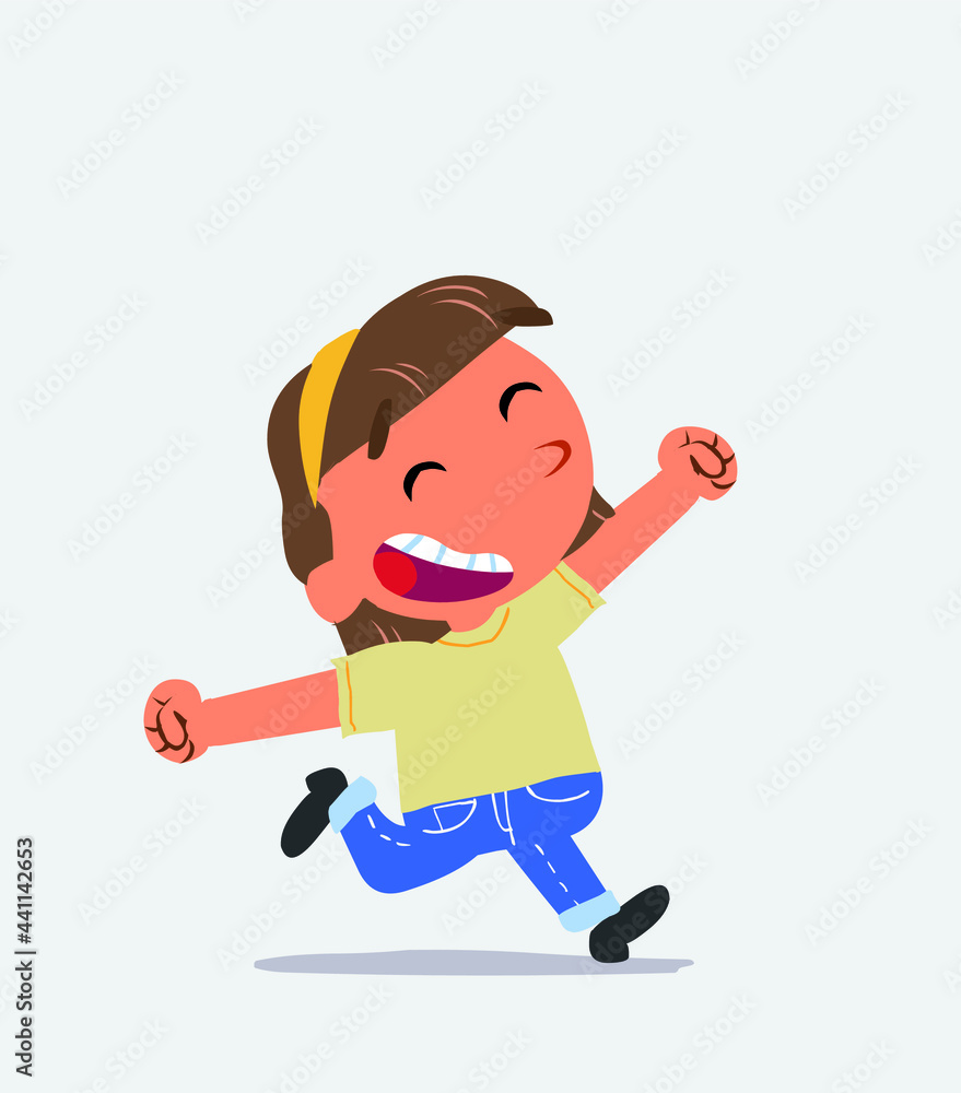 cartoon character of little girl on jeans running very euphoric cartoon character of little girl on jeans running very euphoric