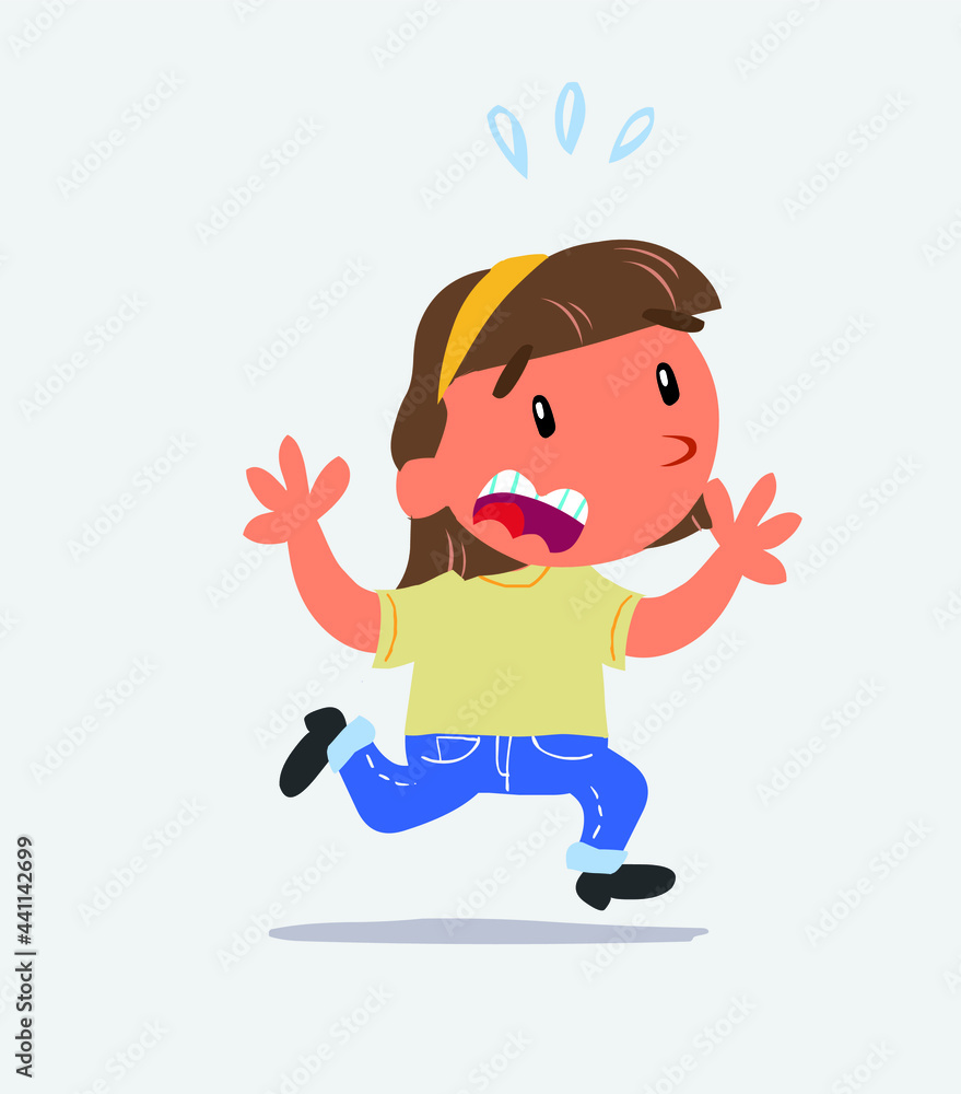 cartoon character of little girl on jeans runs away in terror cartoon character of little girl on jeans runs away in terror