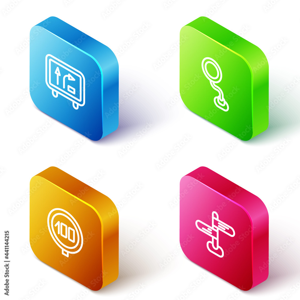 Set Isometric line Road traffic sign, , Speed limit and icon. Vector Set Isometric line Road traffic sign, , Speed limit and icon. Vector