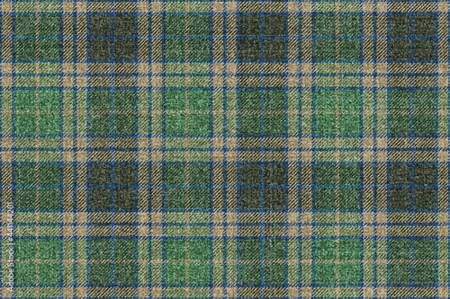 ragged grungy seamless checkered texture of classic coat tweed green gray beige fabric with blue stripes for gingham, plaid, tablecloths, shirts, tartan, clothes, dresses, bedding, blanket