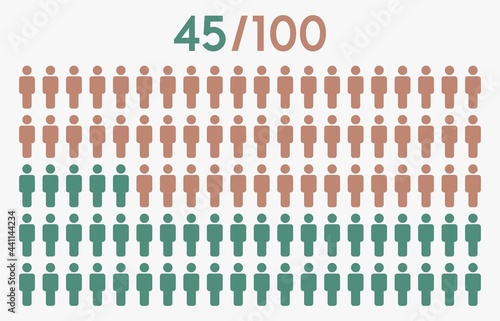 45 percent people icon graphic vector,man pictogram concept,45/100
