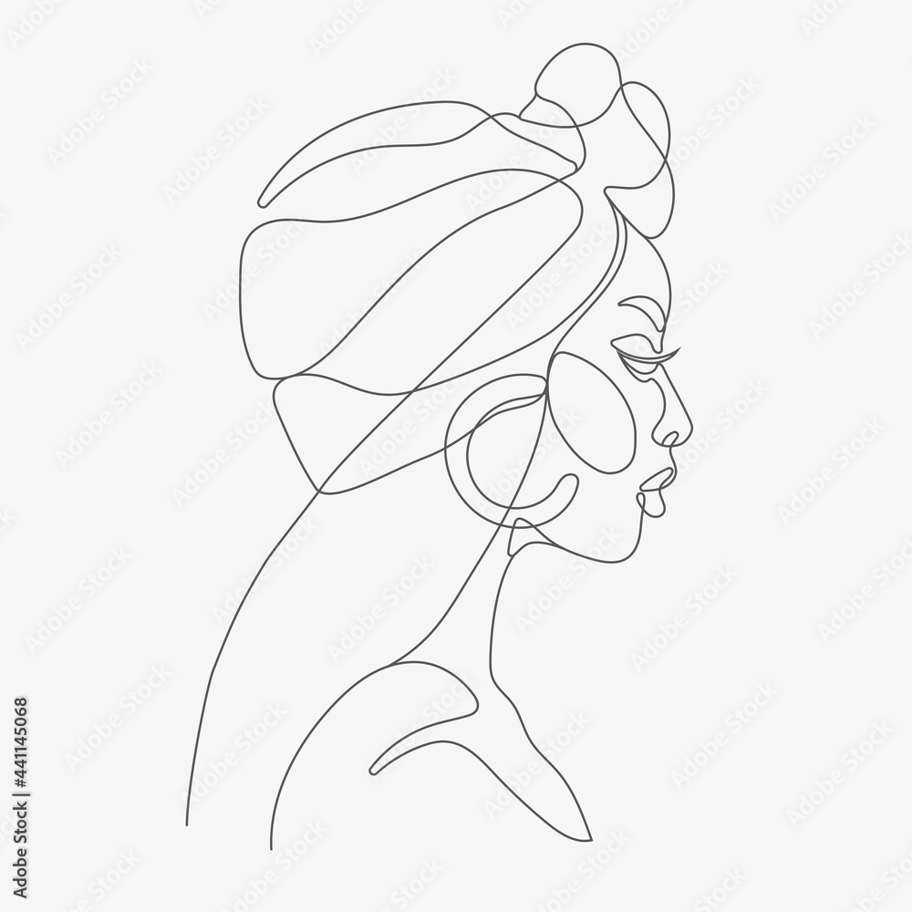 Woman head vector one-line art illustration. One Line style drawing ...