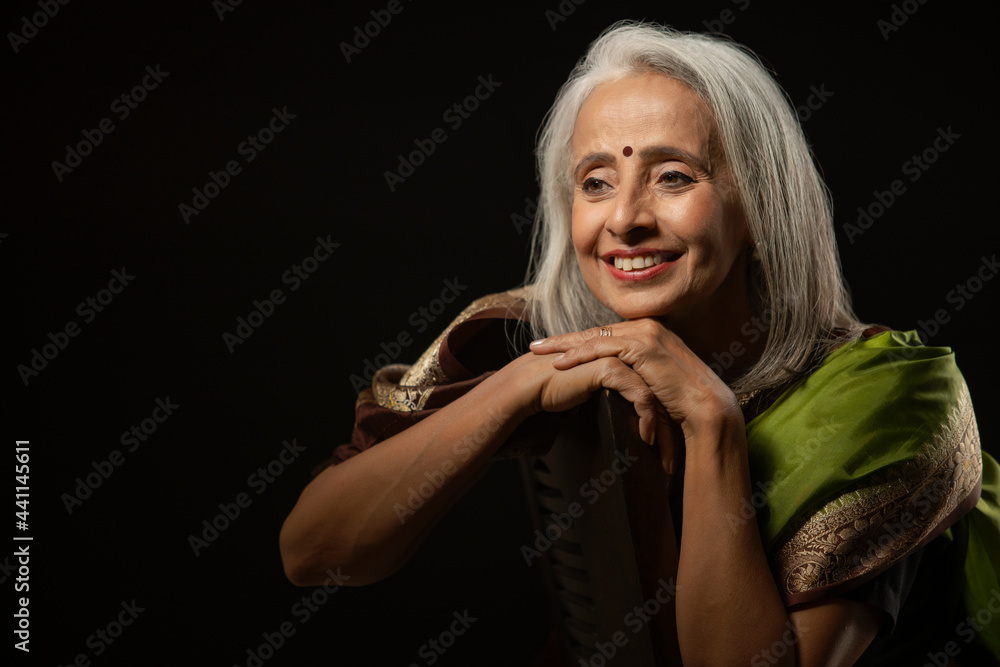 Portrait of old beautiful woman well dressed in a saree. Portrait of old beautiful woman well dressed in a saree.